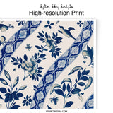 Blue Floral Photographic Print, Botanical Wall Art, Indigo Home Decor, Bird Art Print, Flower Illustration, Nature Inspired Art - Tawshia