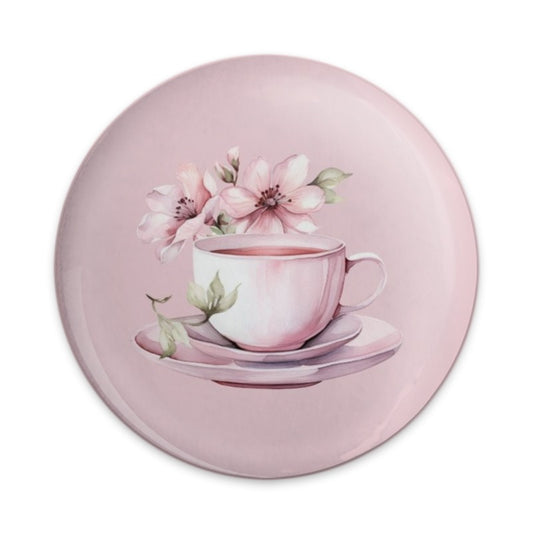 Pink Tea Cup Pinback Button, Floral Accent Pin Button, Tea Party Favor Button, Cute Pin, Gift Idea, Aesthetic Button, Elegant Design - Tawshia