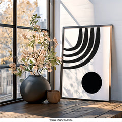Minimalist Wall Art, Black and White Print, Abstract Art Decor, Modern Home Art, Contemporary Wall Decor, Circle and Lines Art - Tawshia