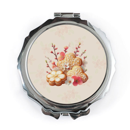 Floral Cookies Pocket Mirror, Heart Shaped Cookies Mirror, Flower Cookies Mirror, Small Makeup Mirror, Cute Mirror, Handbag Mirror - Tawshia
