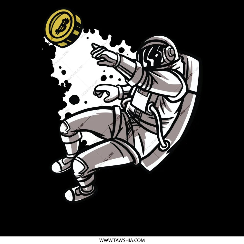 Astronaut Throwing Bitcoin Coin Graphic Design product