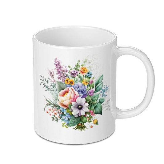 Floral Bouquet Mug, Watercolor Flower Mug, Elegant Flower Design, Gift for Her, Unique Coffee Mug, Tea Mug, Decorative Mug, Art Mug - Tawshia