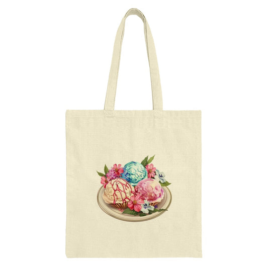 Ice Cream Tote Bag, Floral Accents, Unique Design, Stylish Tote Bag, Everyday Tote, Gift Idea, Shopping Bag, Durable Tote Bag, Trendy Tote - Tawshia