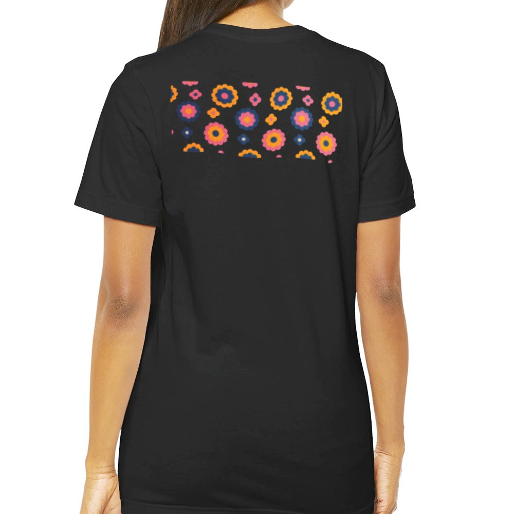 Colorful Floral Pattern on Black T-shirt product type