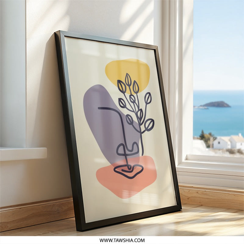 Abstract Face Wall Art, Minimalist Print, Line Art Poster, Botanical Decor, Modern Art Print, Living Room Decor, Home Decor, Artwork - Tawshia