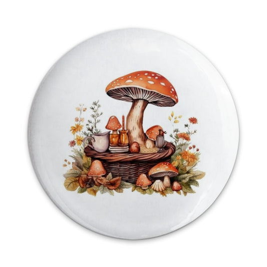 Mushroom Basket Pinback Button, Cottagecore Aesthetic Button, Autumn Fall Botanical Badge, Forestcore Decor Gift, Whimsical Accessory - Tawshia