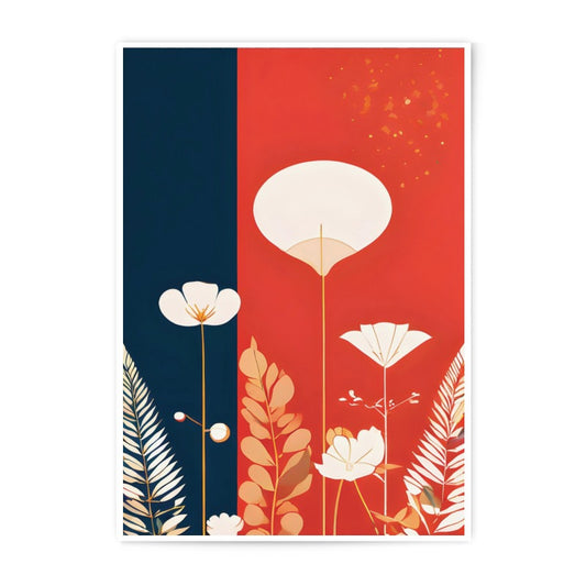 Floral Photographic Print, Red and Blue Wall Art, Modern Flower Art, Botanical Home Decor, Minimalist Print, Flower Illustration - Tawshia