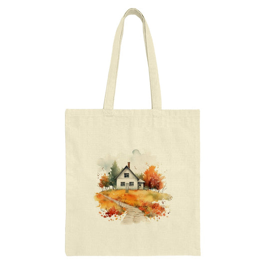 Autumn House Tote Bag, Watercolor Landscape Bag, Country Home Design, Fall Vibes Tote Bag, Everyday Carry Bag, Gift for Her, Cottage Core - Tawshia