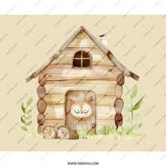 Cute Cabin Mouse Pad, Woodland Animal Decor, Owl Door Mousepad, Cozy Home Office Gift, Rustic Desk Accessory, Cabin Illustration Pad - Tawshia