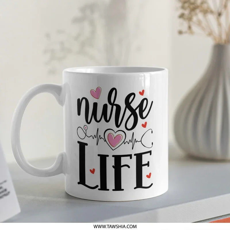 Nurse Life Mug, Heartbeat Mug, Nurse Gift Idea, Coffee Mug Gift, Thank You Nurse Mug, Appreciation Mug, Nursing Student, Medical Gift - Tawshia