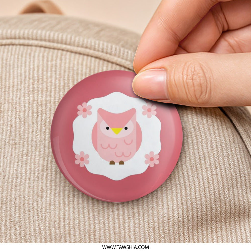 Cute Pink Owl Pinback Button, Floral, Round Badge, Kawaii Style, Pastel Colors, Owl Lover Gift, Adorable Accessory - Tawshia