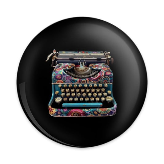 Vintage Typewriter Pinback Button, Floral Pattern Button, Writer Gift Button, Unique Button, Trendy Button, Retro Button, Cool Pinback - Tawshia