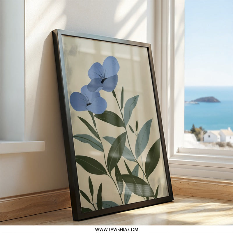 Blue Flax Flowers Wall Art, Botanical Illustration Print, Modern Floral Wall Decor, Nature Inspired Art, Elegant Flower Artwork - Tawshia