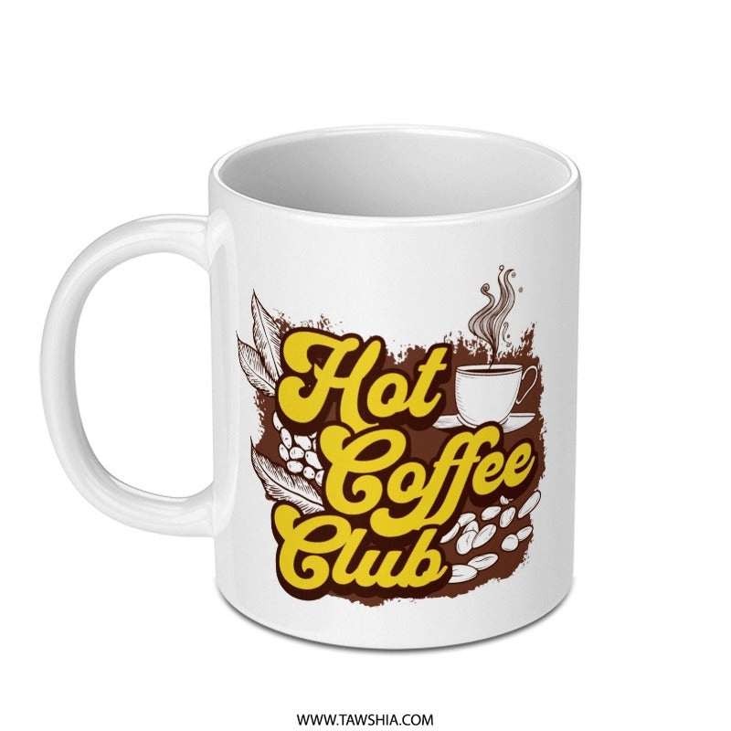 Hot Coffee Club Mug, Retro Style Mug, Coffee Lover Gift Mug, Caffeine Addict Mug, Morning Coffee Mug, Gift for Friend, Home Decor Mug - Tawshia