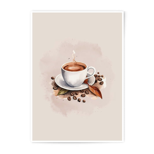 Coffee Photographic Print, Watercolor Coffee Cup Art, Latte Wall Decor, Coffee Beans, Coffee Lover Gift, Kitchen Art, Home Decor - Tawshia