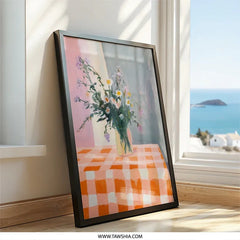 Floral Wall Art, Still Life Painting, Flower Bouquet Print, Checkered Tablecloth Art, Modern Art Print, Home Decor Wall Art - Tawshia