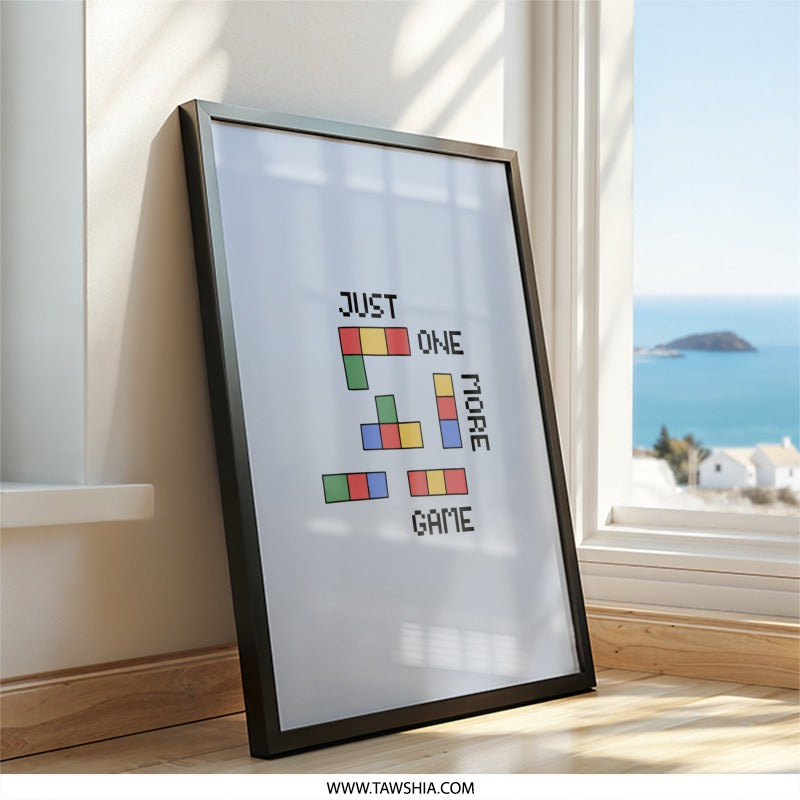 Just One More Game Wall Art, Gamer Gift, Tetris Decor, Pixel Art, Video Game Print, Retro Gaming Poster, Funny Game Room Wall Decor - Tawshia