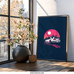 Nissan Skyline R33 Wall Art, JDM Car Print, Retro Cityscape Poster, Vaporwave Aesthetic Decor, Automotive Gift, Car Enthusiast Artwork - Tawshia
