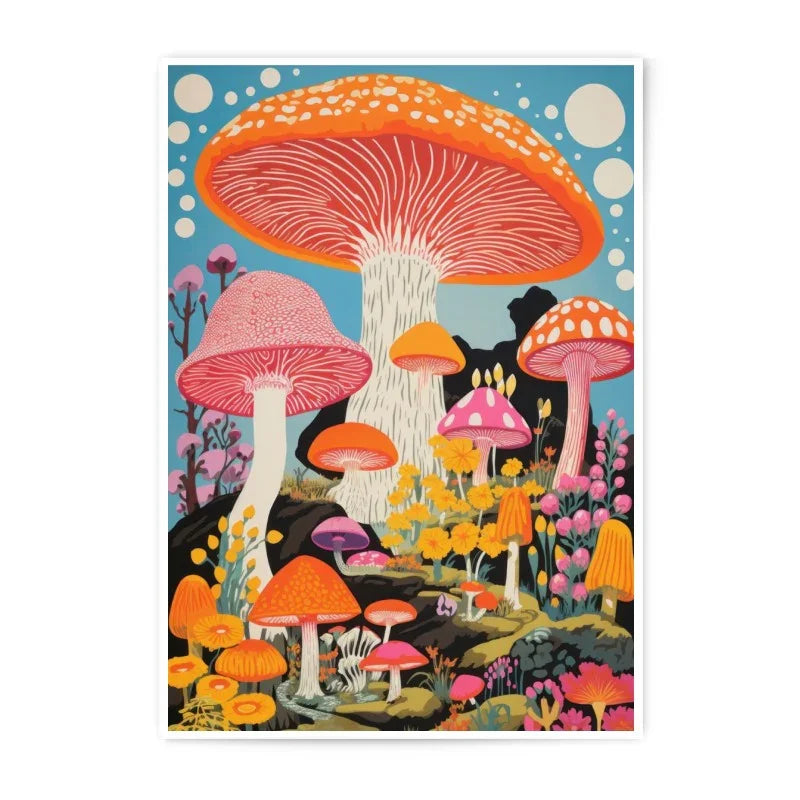 Mushroom Photographic Print, Colorful Fungi Art Print, Funky Mushroom Decor, Psychedelic Mushroom Poster, Nature Illustration Print - Tawshia