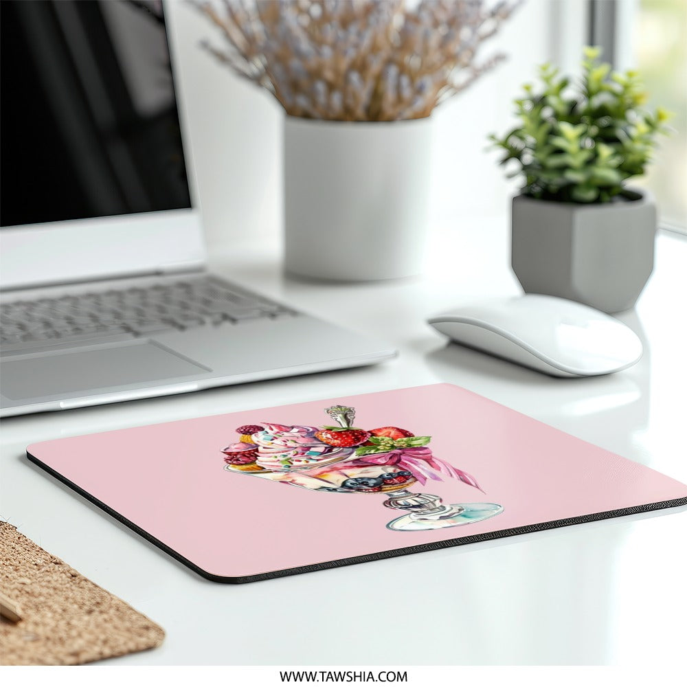 Dessert Mouse Pad, Ice Cream Sundae Art, Berries and Cream, Pink Aesthetic, Sweet Treat Desk Decor, Foodie Gift, Kawaii Mousepad - Tawshia