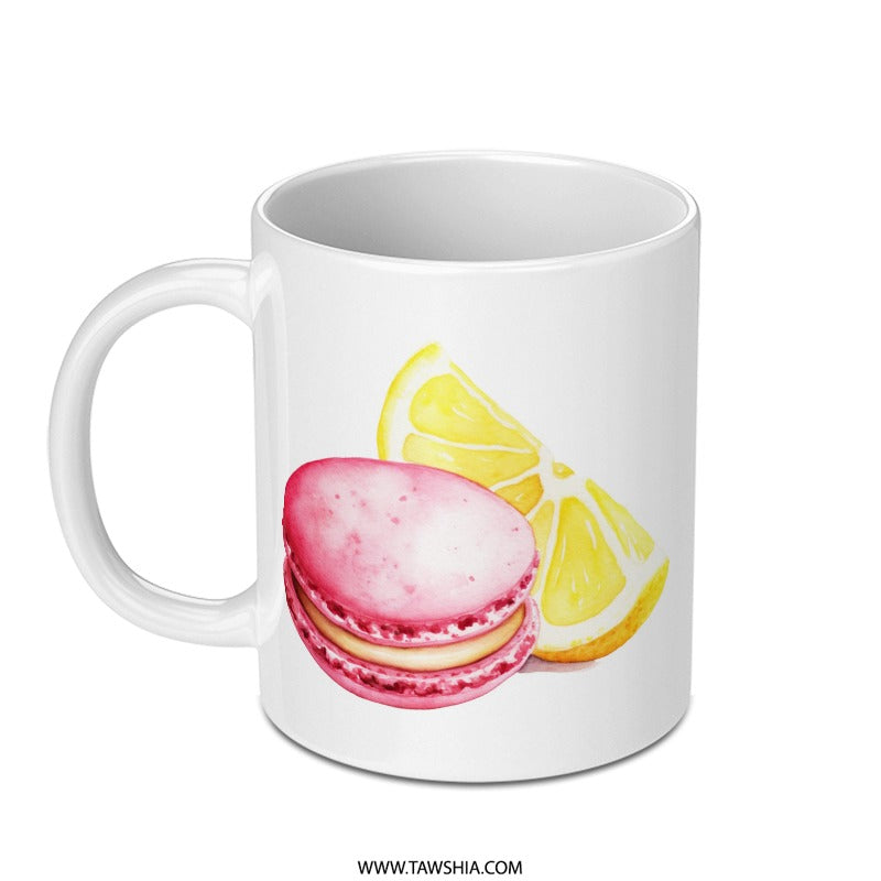 Macaron Mug, Lemon Slice Mug, Foodie Gift, Sweet Treats Coffee Mug, Watercolor Mug, Baker Gift, Dessert Lover Mug, Pastel Colors Mug - Tawshia