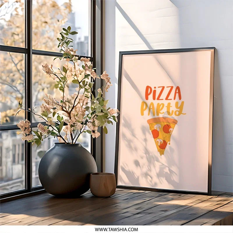 Pizza Party Wall Art, Foodie Decor, Kitchen Wall Decor, Fun Pizza Slice Print, Restaurant Art, Unique Home Decor, Gift for Pizza Lover - Tawshia