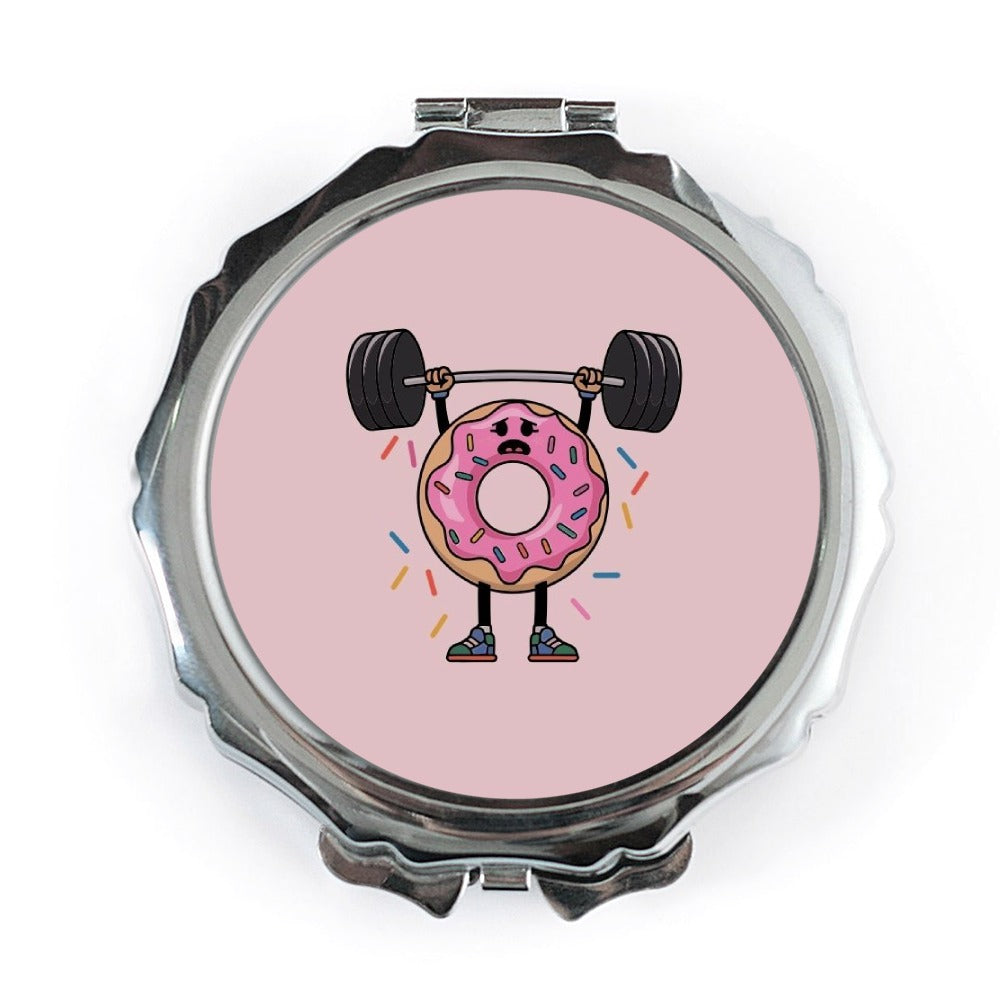Funny Donut Pocket Mirror, Weightlifting Design, Foodie Gift, Gym Humor, Cute Compact Mirror, Novelty Mirror, Gift for Her - Tawshia
