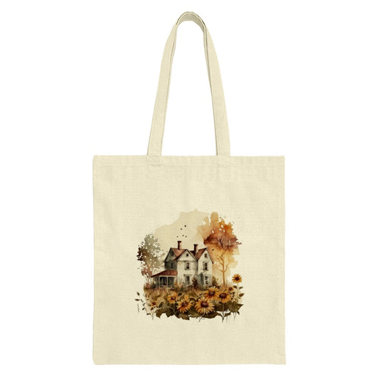 Sunflower Farmhouse Tote Bag, Country Home Canvas Bag, Autumn Landscape Grocery Bag, Floral House Shopping Bag, Cute Fall Cottage Tote - Tawshia
