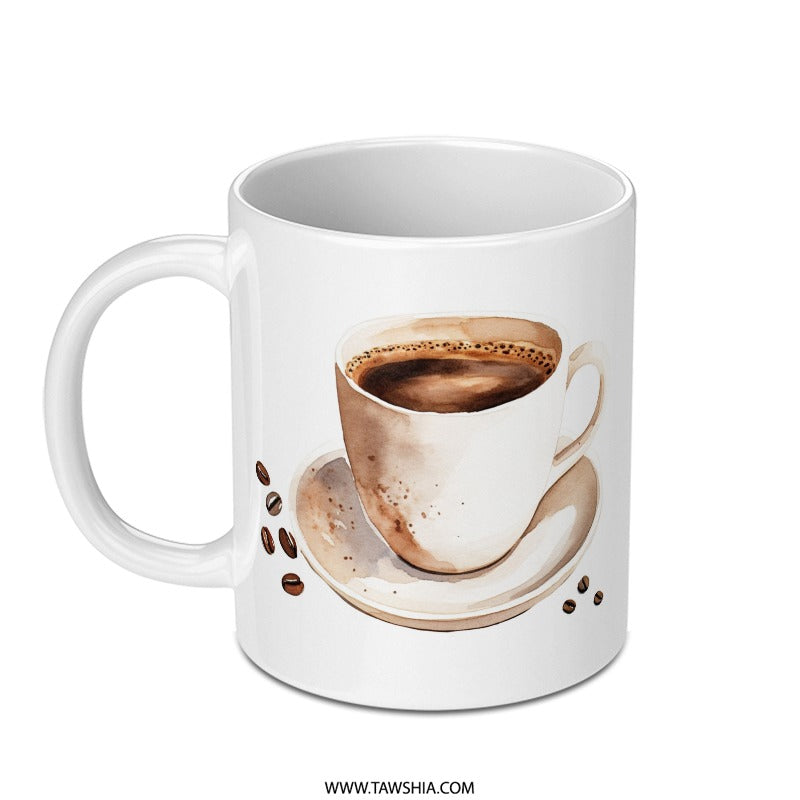Watercolor Coffee Mug, Coffee Lover Gift, Espresso Cup Mug, Coffee Art, Drinkware Mug, Unique Mug Gift, Kitchen Decor Mug - Tawshia