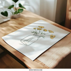 Yellow Flower Photographic Prints, Floral Home Decor, Botanical Art, Wall Art Prints, Minimalist Decor, Mason Jar Art - Tawshia