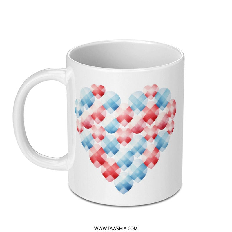 Love Heart Mug, Red and Blue Hearts Coffee Mug, Valentine's Day Gift, Cute Mug, Gift for Her, Hearts Mug, Unique Mugs, Holiday Mugs - Tawshia