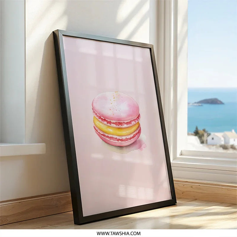 Macaron Wall Art, Pink Macaron Print, Watercolor Macaron, Cute Food Art, Kitchen Wall Decor, Sweet Treat Art, Dessert Wall Art - Tawshia
