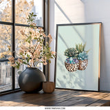 Succulent Wall Art, Leopard Print Planters, Crystal Decor, Botanical Art Print, Modern Home Decor, Trendy Wall Hanging, Unique Gift Idea - Tawshia