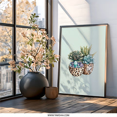 Succulent Wall Art, Leopard Print Planters, Crystal Decor, Botanical Art Print, Modern Home Decor, Trendy Wall Hanging, Unique Gift Idea - Tawshia