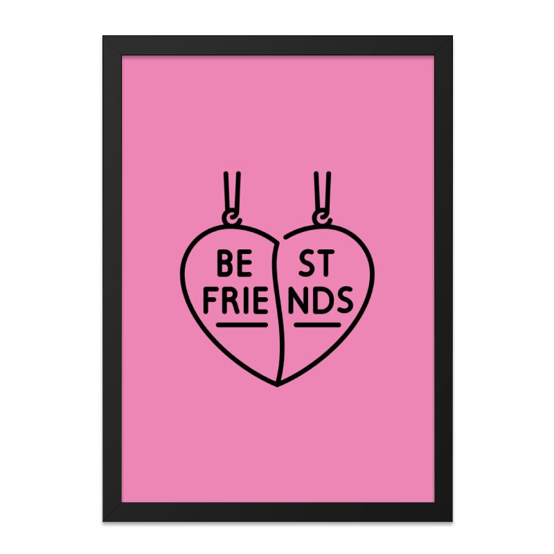 Best Friends Heart Wall Art, Pink Room Decor, Friendship Gift, Matching Wall Decor, Heart Art Print, Bestie Gift Idea, Unique Art - Tawshia