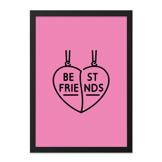 Best Friends Heart Wall Art, Pink Room Decor, Friendship Gift, Matching Wall Decor, Heart Art Print, Bestie Gift Idea, Unique Art - Tawshia