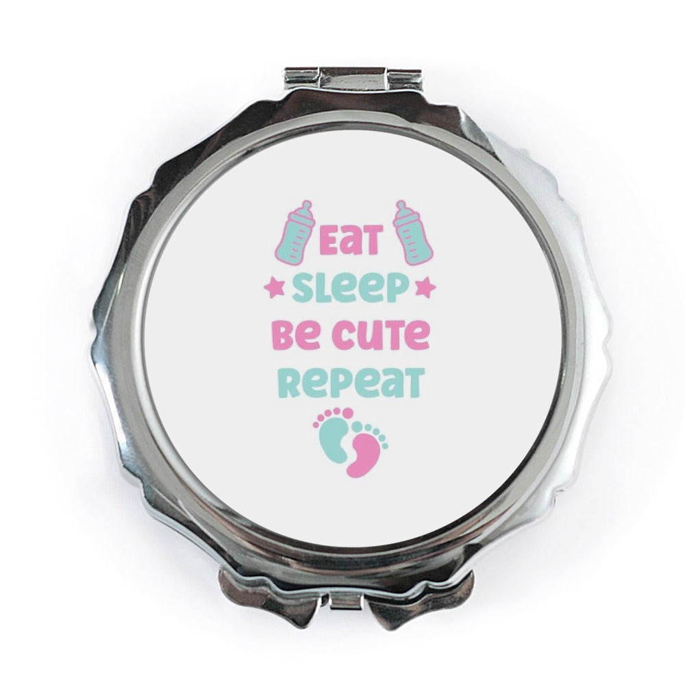 Eat Sleep Be Cute Repeat Pocket Mirror, Baby Shower Gift, New Parent Present, Travel Mirror, Purse Mirror, Handbag Mirror - Tawshia
