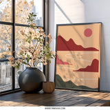 Abstract Landscape Wall Art, Geometric Mountain Print, Minimalist Desert Sun Poster, Modern Home Decor - Tawshia