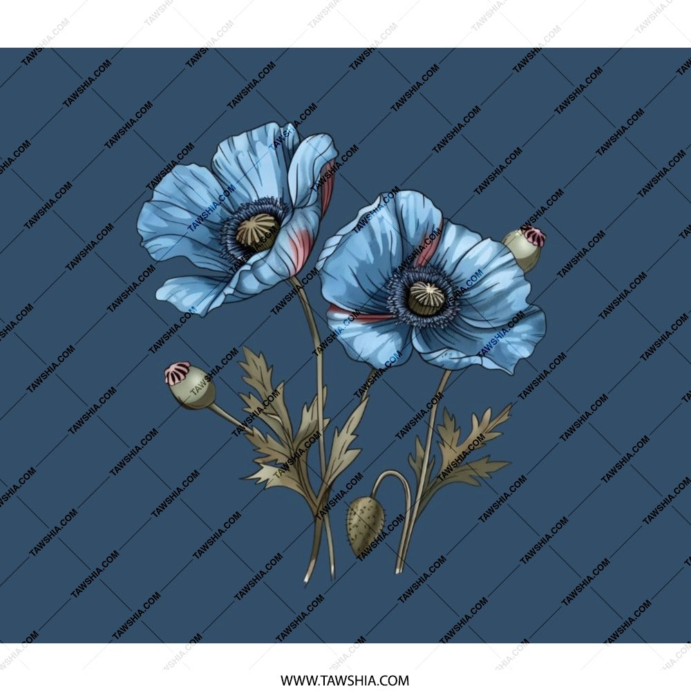 Blue Poppy Floral Backpack, Botanical Art Backpack, Nature Inspired, School Backpack, Flower Print Rucksack, Stylish Travel Backpack - Tawshia
