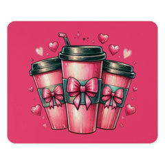 Pink Coffee Mouse Pad, Kawaii Hearts, Cute Desk Decor, Valentines Gift, Desk Accessories, Office Mousepad, Gaming Mouse Mat - Tawshia