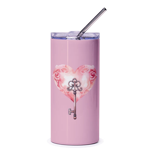 Heart Key Tumbler, Pink Tumbler, Love Tumbler, Valentines Day Tumbler, Gift For Her, Unique Tumbler, Cute Tumbler, Tumbler with Straw - Tawshia