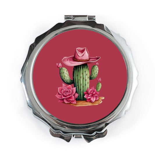 Cactus in Hat Pocket Mirror, Floral Succulent, Western Pocket Mirror, Cute Travel Mirror, Small Makeup Mirror, Gift for Her - Tawshia