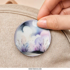 Watercolor Nightscape Pinback Button, Moon Stars Pin Badge, Botanical Button, Pastel Sky Pin, Aesthetic Button, Art Badge, Button Pin - Tawshia