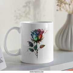 Watercolor Rainbow Rose Mug, Unique Floral Art Mug, Colorful Rose Gift Mug, Flower Coffee Cup, Artistic Rose Design Tea Mug, Rainbow Rose - Tawshia
