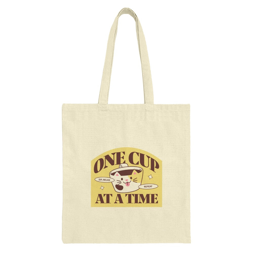 One Cup Cat Tote Bag, Kawaii Coffee Lover Gift, Sip Relax Repeat, Aesthetic Tote, Book Bag, Grocery Bag, Everyday Bag - Tawshia