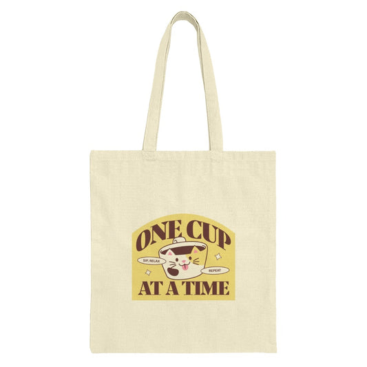One Cup Cat Tote Bag, Kawaii Coffee Lover Gift, Sip Relax Repeat, Aesthetic Tote, Book Bag, Grocery Bag, Everyday Bag - Tawshia