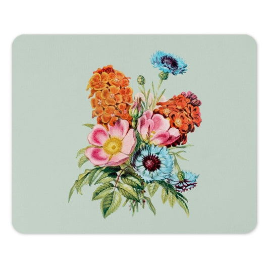 Floral Mouse Pad, Vintage Flower Bouquet Mousepad, Botanical Desk Decor, Elegant Office Accessories, Pink and Blue Flowers, Gift for Her - Tawshia