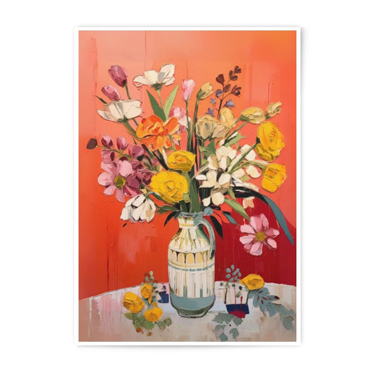 Floral Still Life Photographic Print, Vase of Flowers Art Print, Colorful Flower Photography, Orange Background Art, Home Decor Wall Art - Tawshia