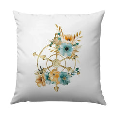 Floral Ship Wheel Pillow, Nautical Decor, Elegant Flower Accent Pillow, Coastal Home Throw Pillow, Decorative Pillows, Beach House Decor - Tawshia