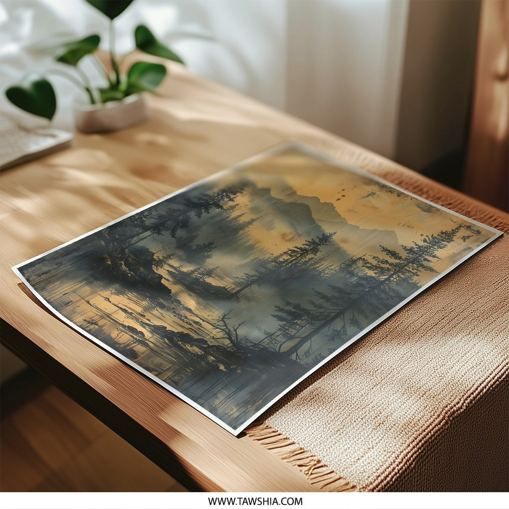 Misty Mountain Photographic Print, Forest Landscape Art, Nature Wall Decor, Scenic Home Decor, Serene Landscape Print - Tawshia